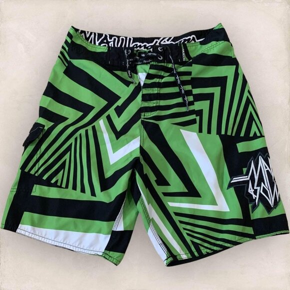 Maui and Sons Boardshorts Men’s Size 32 Green Geometric Hybrid Swim Surf Fitness - Picture 1 of 5